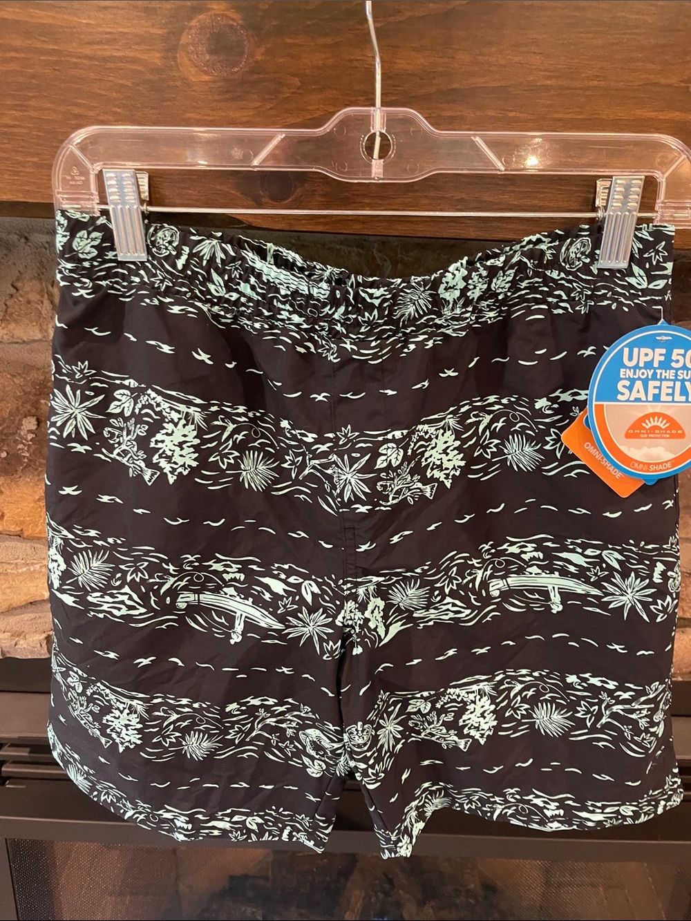 Black Columbia Shorts with Mint Surf Print
